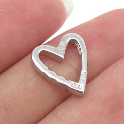 925 Sterling Silver Real Round-Cut Diamond Open Heart Slide Pendant