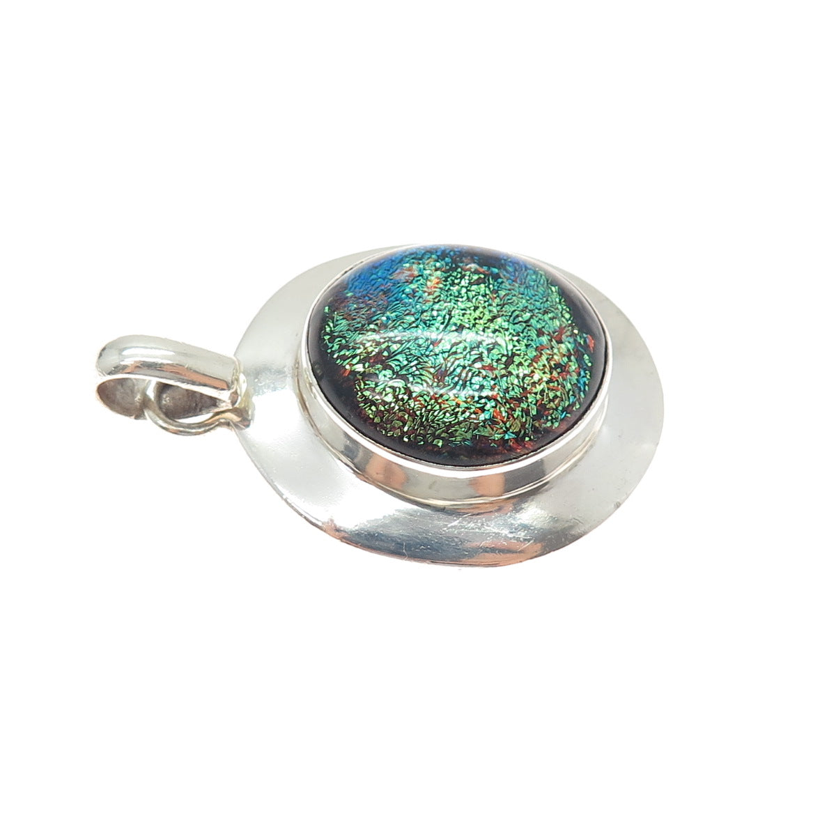 925 Sterling Silver Vintage Dichroic Glass Modernist Charm Pendant
