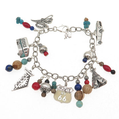 Carolyn Pollack American West 925 Sterling Vintage Multi-Gem Charm Bracelet 6.5"