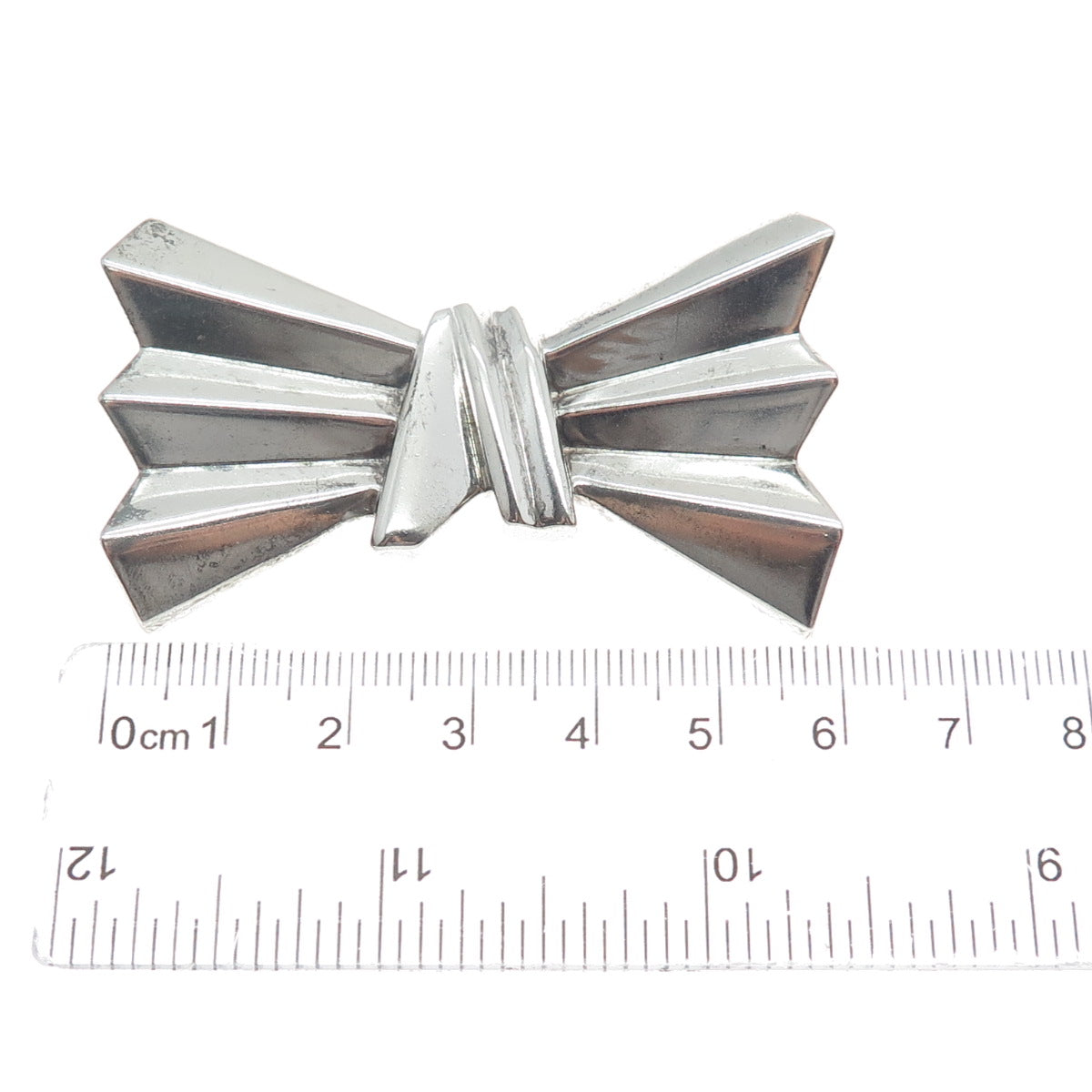 925 Sterling Silver Vintage DND Modernist Bow Pin Brooch
