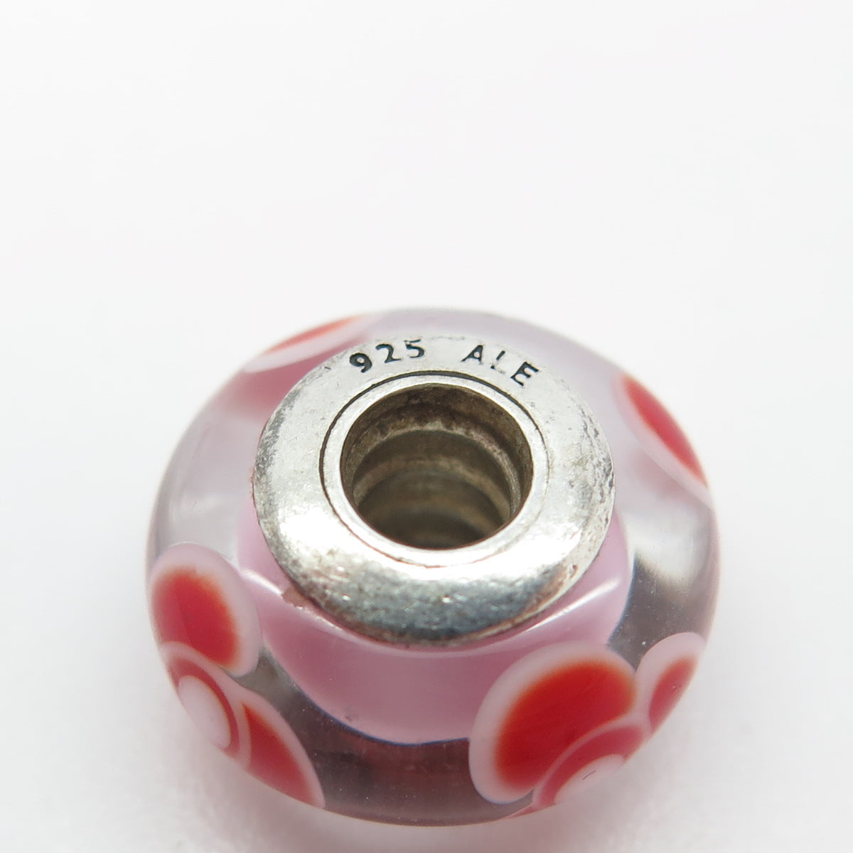 PANDORA 925 Sterling Silver Murano Glass Red Flower Bead Charm