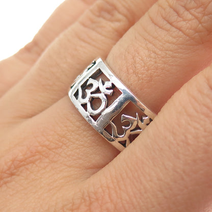 925 Sterling Silver Vintage Om Mantra Oxidized Band Ring Size 9.25