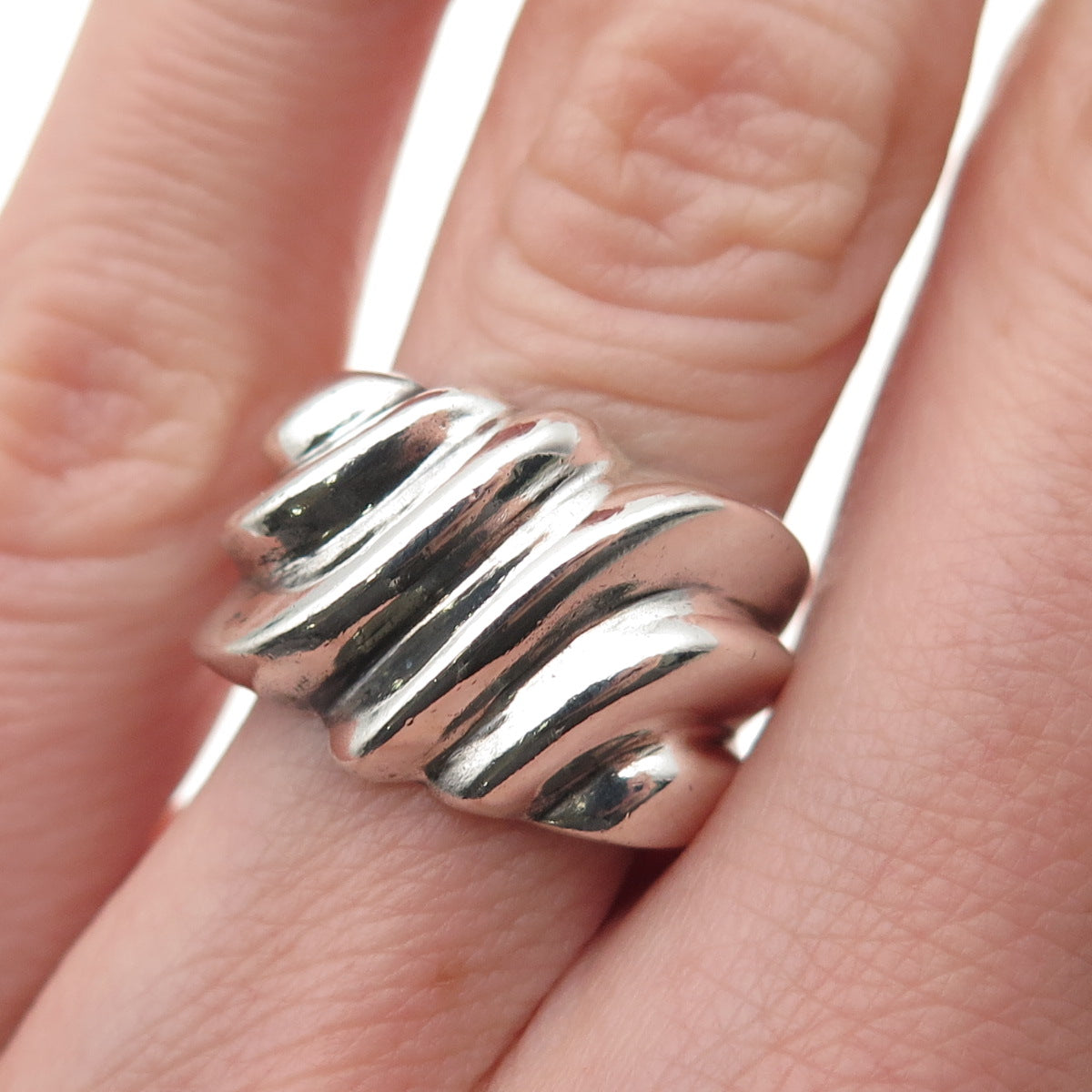 CHAPAL ZENRAY Sterling Silver Vintage Modernist Ribbed Oxidized Ring Size 6.25