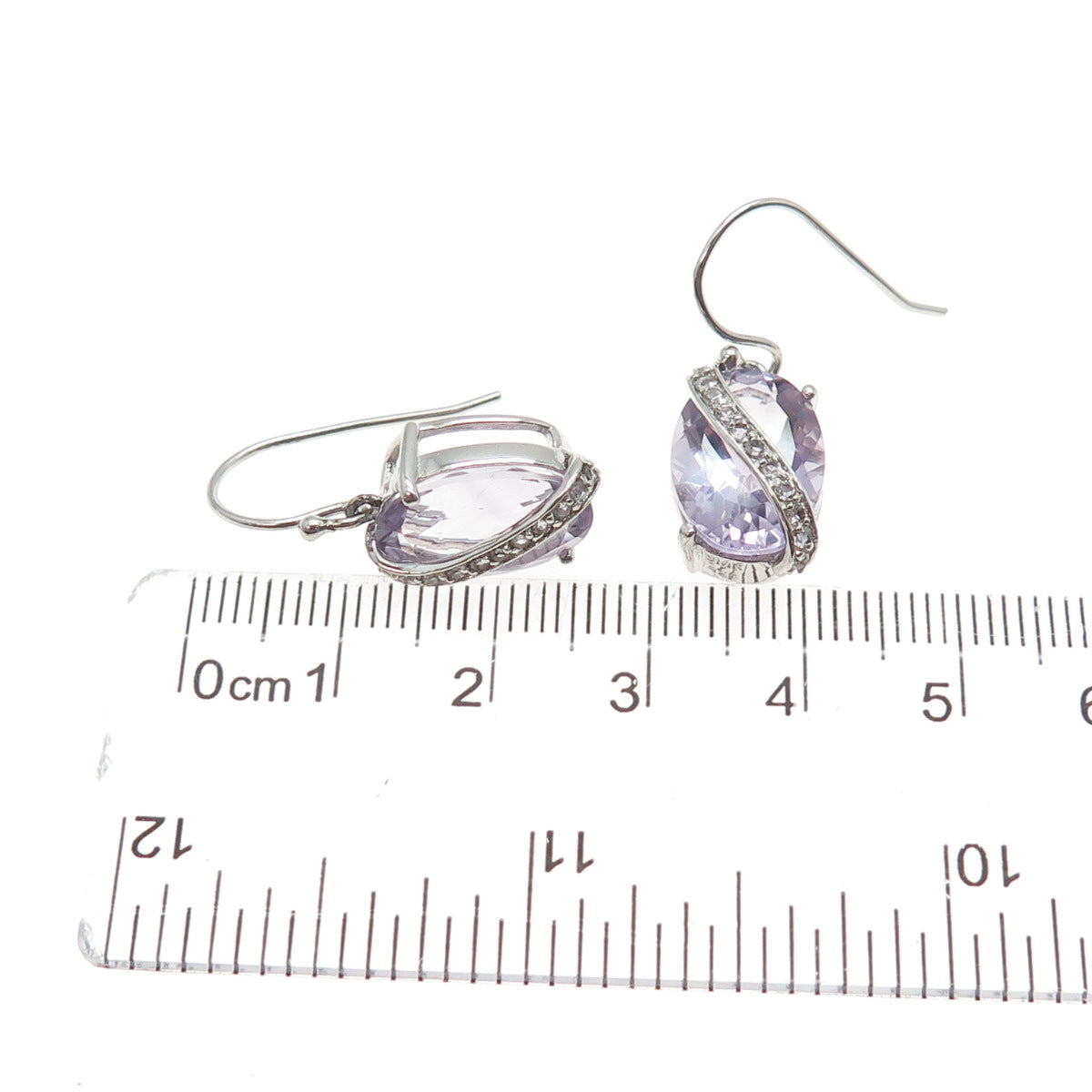 925 Sterling Silver Real Amethyst & White Topaz Dangle Earrings