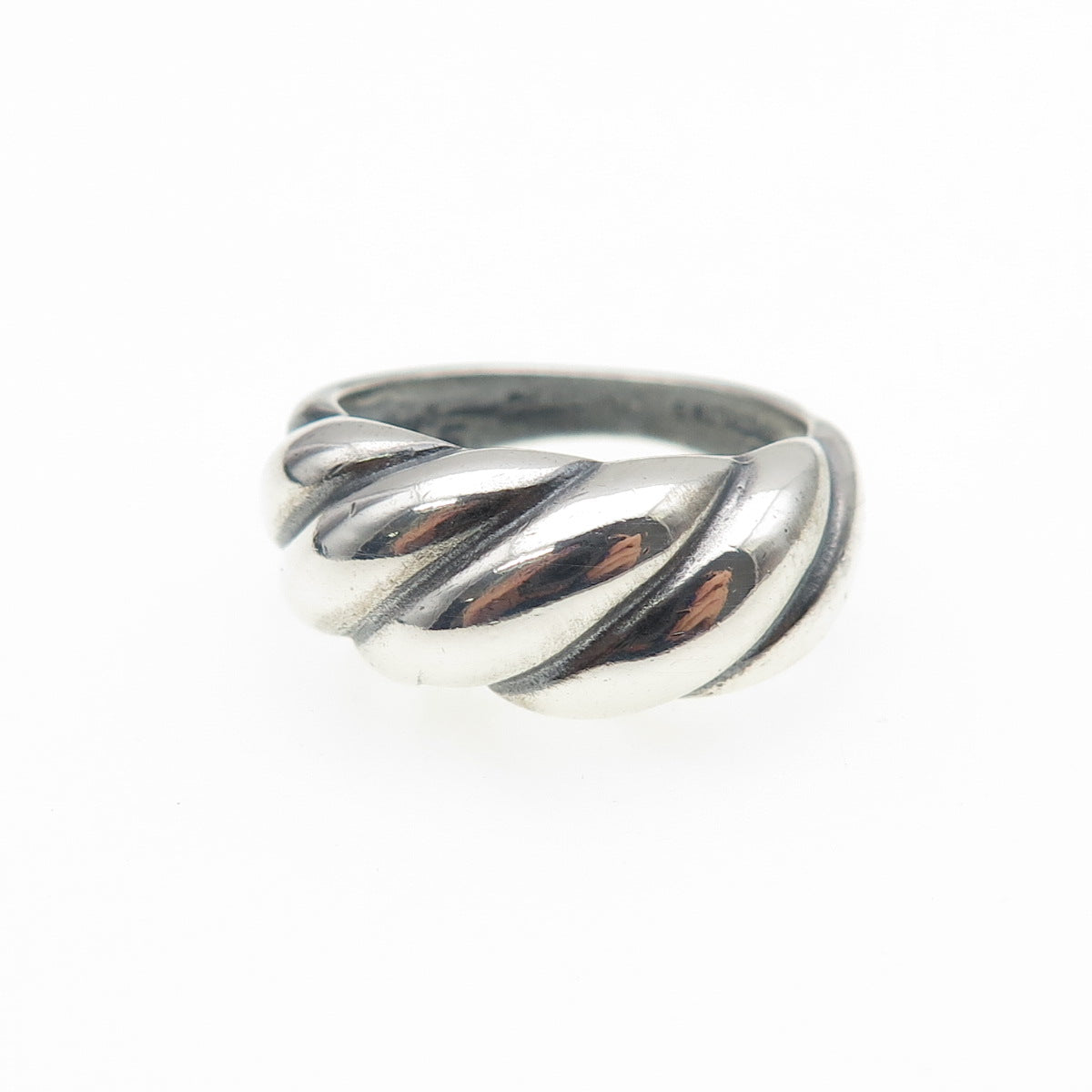 CELLINI 925 Sterling Silver Vintage Modernist Ribbed Oxidized Ring Size 5.25