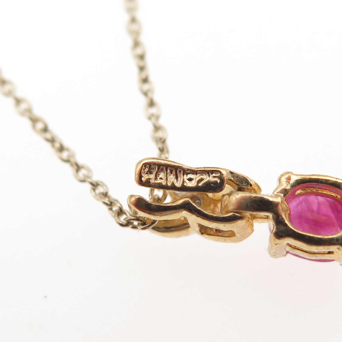 Han 925 Sterling Silver Gold Plated Real Diamond Accent Ruby Chain Necklace 18"