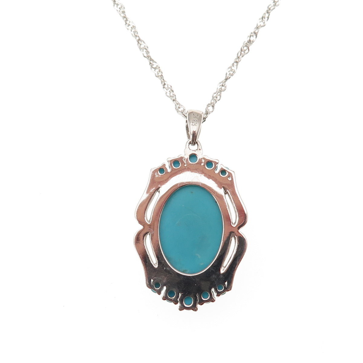 925 Sterling Real Sleeping Beauty Turquoise Singapore Chain Necklace 18-20"