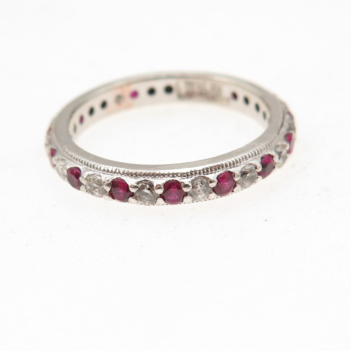 Tacori 925 Sterling Silver Lab-Created Ruby & C Z Eternity Band Ring Size 7.25