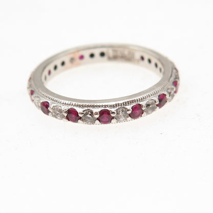 Tacori 925 Sterling Silver Lab-Created Ruby & C Z Eternity Band Ring Size 7.25