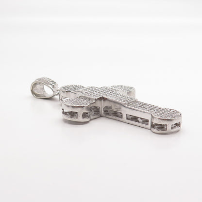 925 Sterling Silver Pave C Z Cross Pendant