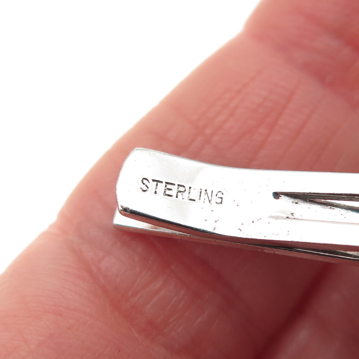 925 Sterling Silver Antique Art Deco Real Aventurine Engraved Tie Clip