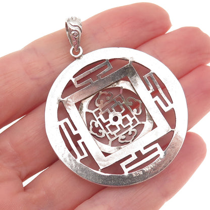 925 Sterling Silver Vintage Nepal Real Iolite Tibetan Mandala Oxidized Pendant