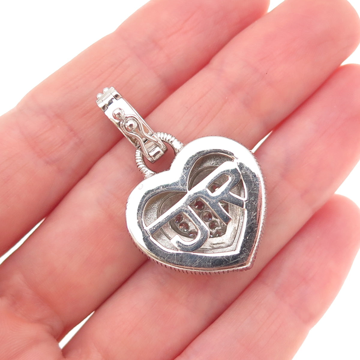Judith Ripka 925 Sterling Silver Real Black Onyx & C Z Heart Charm Pendant