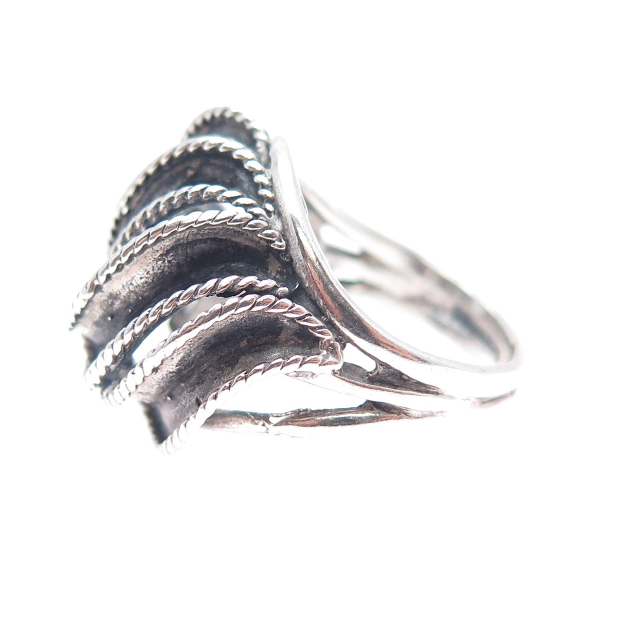 925 Sterling Silver Vintage Modernist Oxidized Dome Ring Size 6.25