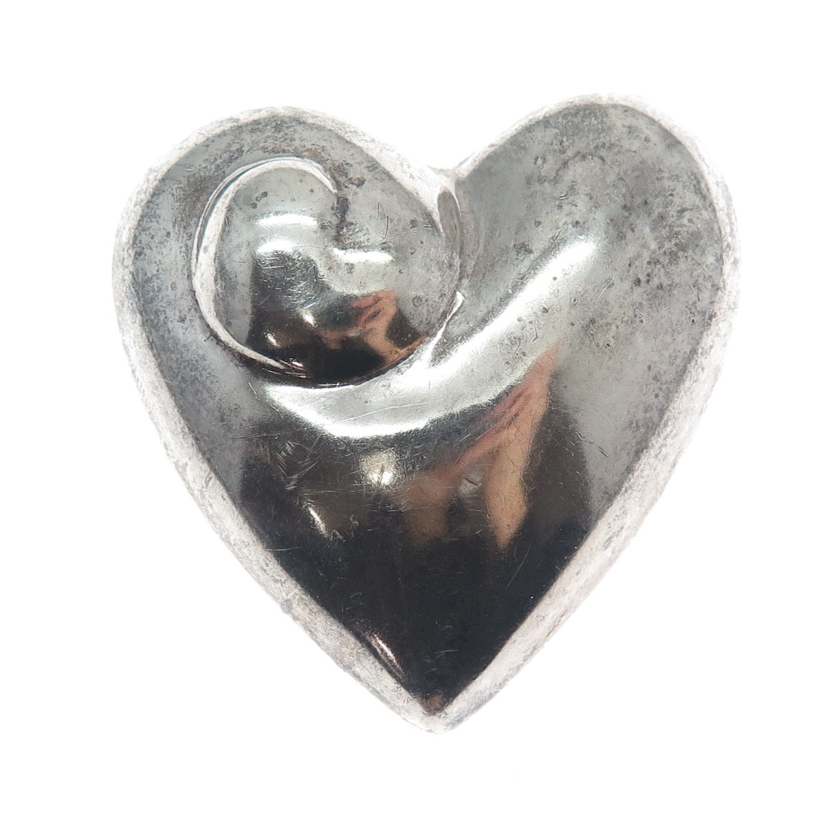 925 Sterling Silver Vintage Mexico Modernist Heart Oxidized Pin Brooch