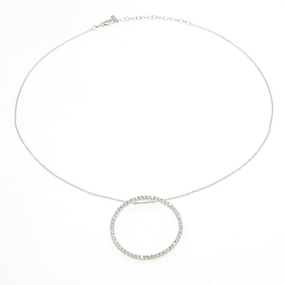 925 Sterling Silver Italy Pave C Z Circle of Life Rolo Chain Necklace 16-18"