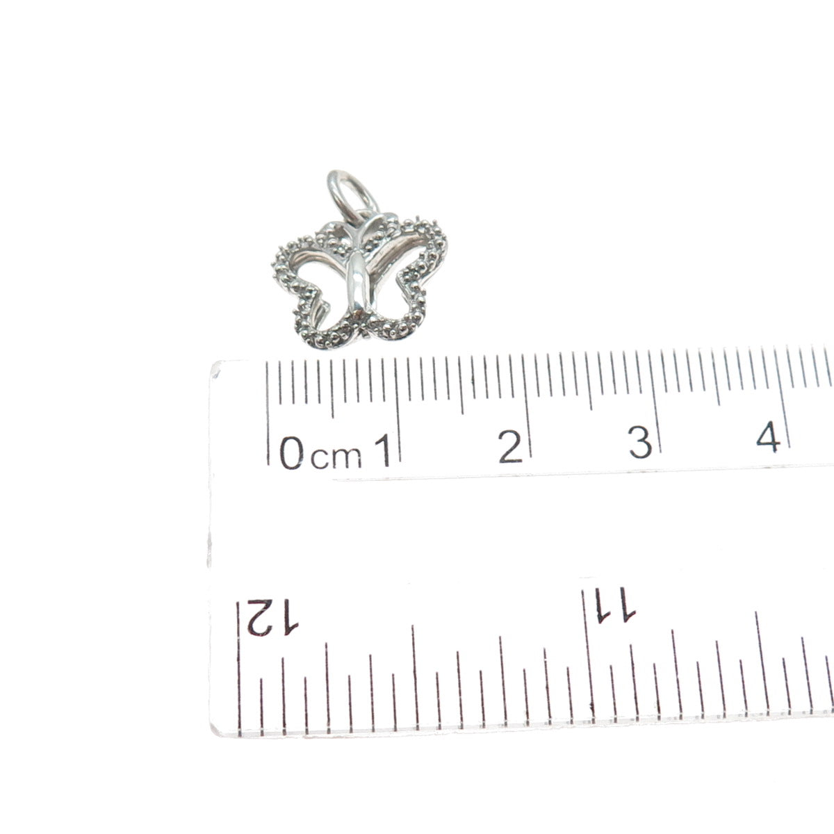 925 Sterling Silver Real Round-Cut Diamond Butterfly Mini Charm Pendant