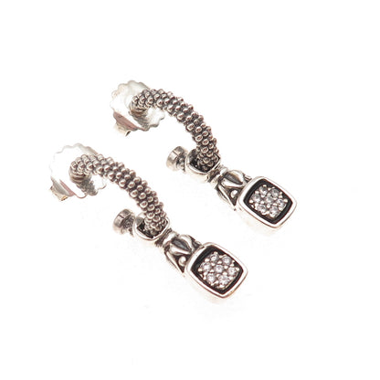 Lagos 925 Sterling Silver 14K Gold Posts Real Diamond Caviar Hoop Charm Earrings