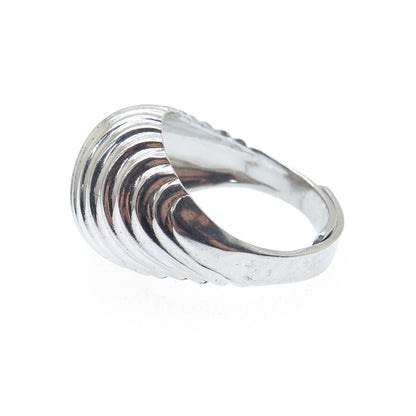 925 Sterling Silver Vintage Ribbed Dome Adjustable Ring Size 7.75