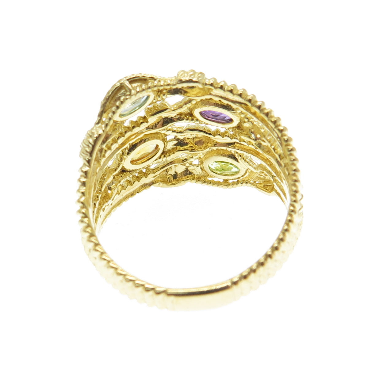 925 Sterling Silver Gold Plated Topaz Amethyst Peridot & Citrine Ring Size 8.75