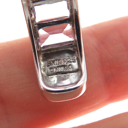 925 Sterling Silver Real Emerald-Cut Amethyst Half Hoop Earrings