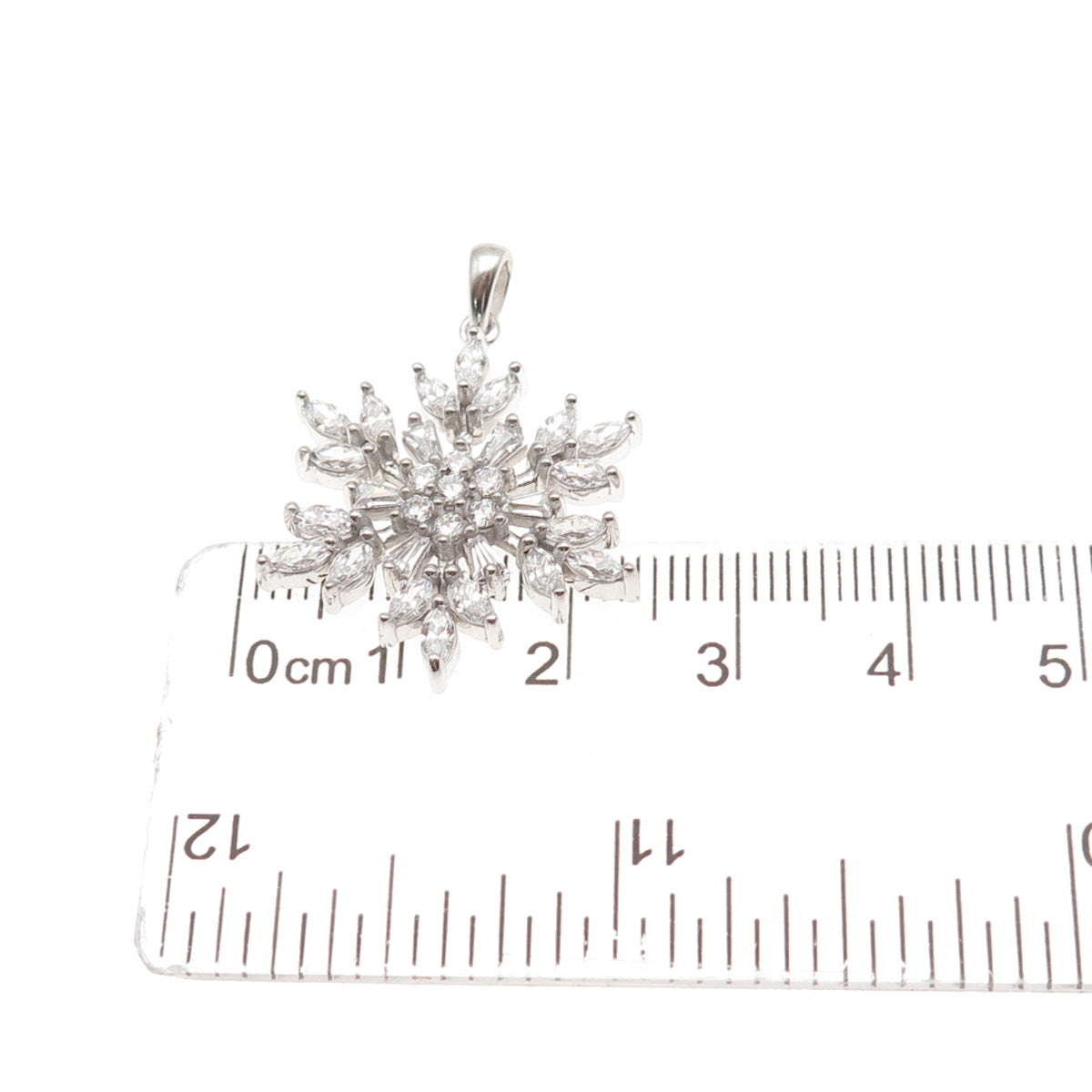 925 Sterling Silver Round Marquise & Tapered Baguette-Cut C Z Snowflake Pendant