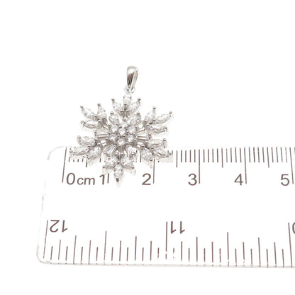 925 Sterling Silver Round Marquise & Tapered Baguette-Cut C Z Snowflake Pendant