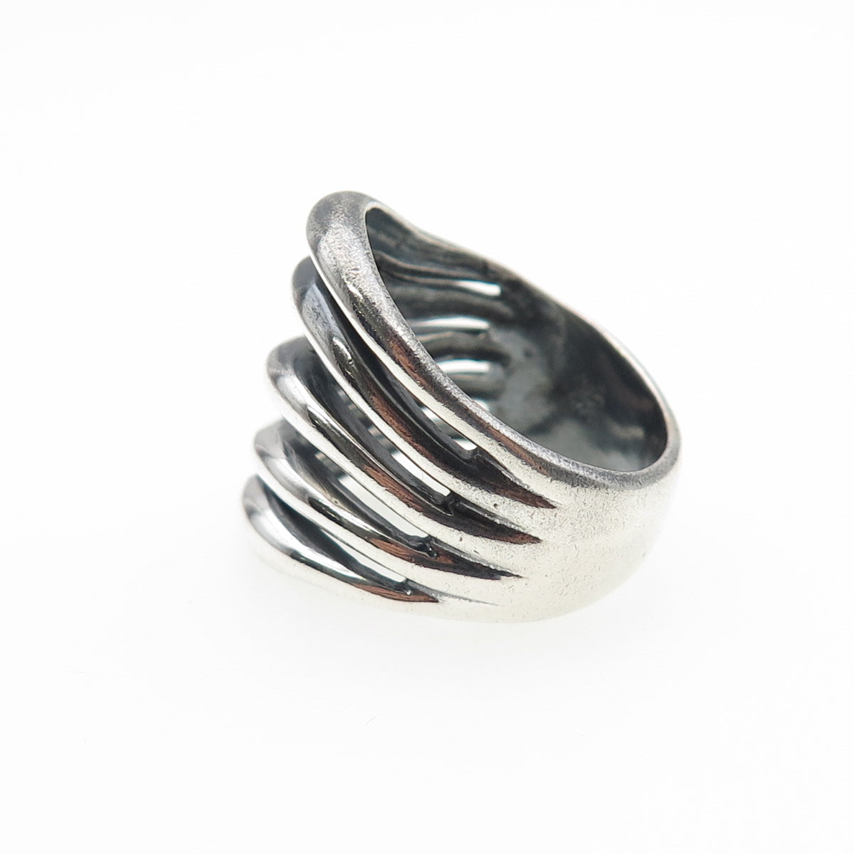 925 Sterling Silver Vintage Modernist Multi-Row Oxidized Ring Size 8.25