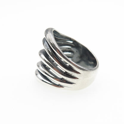 925 Sterling Silver Vintage Modernist Multi-Row Oxidized Ring Size 8.25