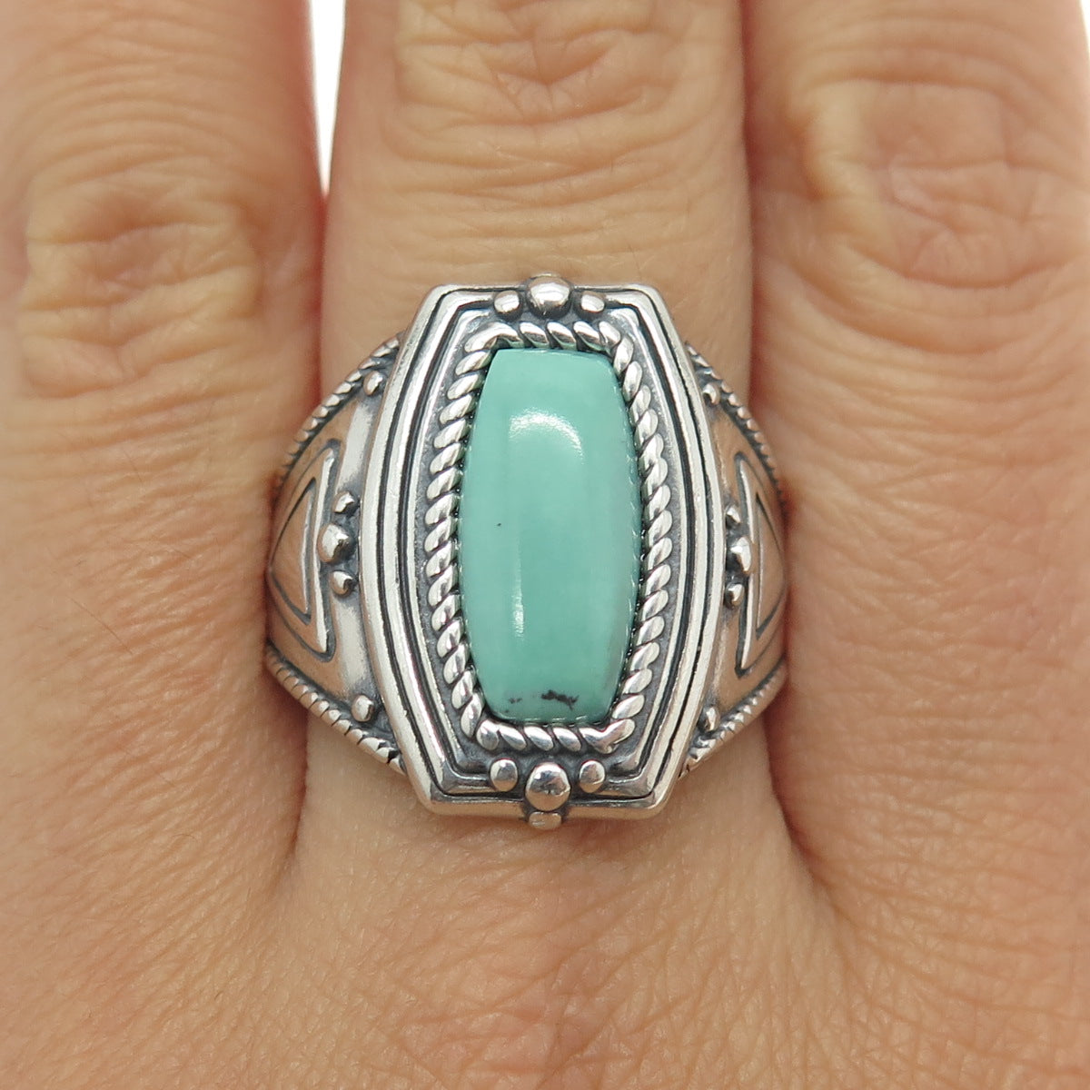 SHUBE 925 Sterling Silver Vintage Real Number Eight Turquoise Ring Size 10.5