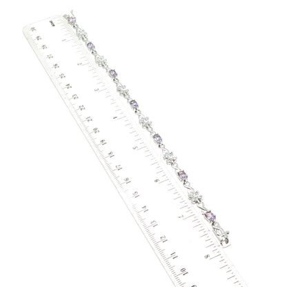 FADI 925 Sterling Silver Real Amethyst & C Z Flower Infinity Link Bracelet 7.5"