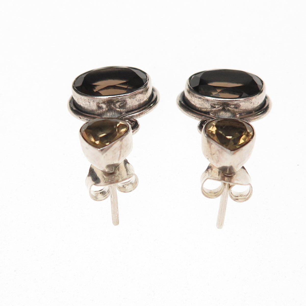 SX Sally C 925 Sterling Silver Vintage Real Smoky Quartz & Citrine Earrings