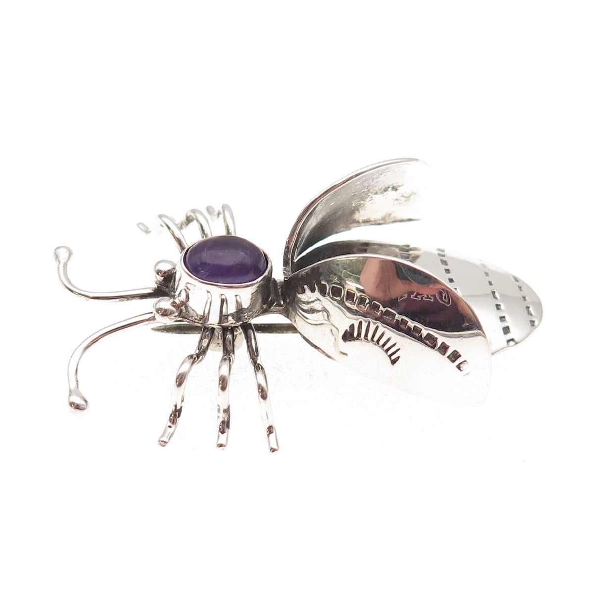 Edison Largo Navajo Old Pawn 925 Sterling Silver Vintage Amethyst Bee Pin Brooch