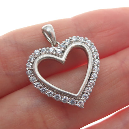 JH YOUNG 925 Sterling Silver Round-Cut C Z Heart Minimalist Charm Pendant