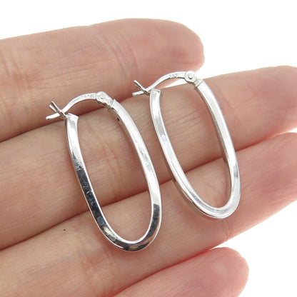 925 Sterling Silver Modernist Wavy Oval Hoop Earrings