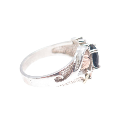 COLEMAN CO 12K Gold 925 Sterling Silver Vintage Real Black Spinel Ring Size 8.25