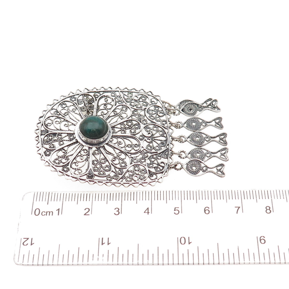 800 Silver Vintage Israel Real Eilat Filigree Oxidized Pin Brooch / Pendant