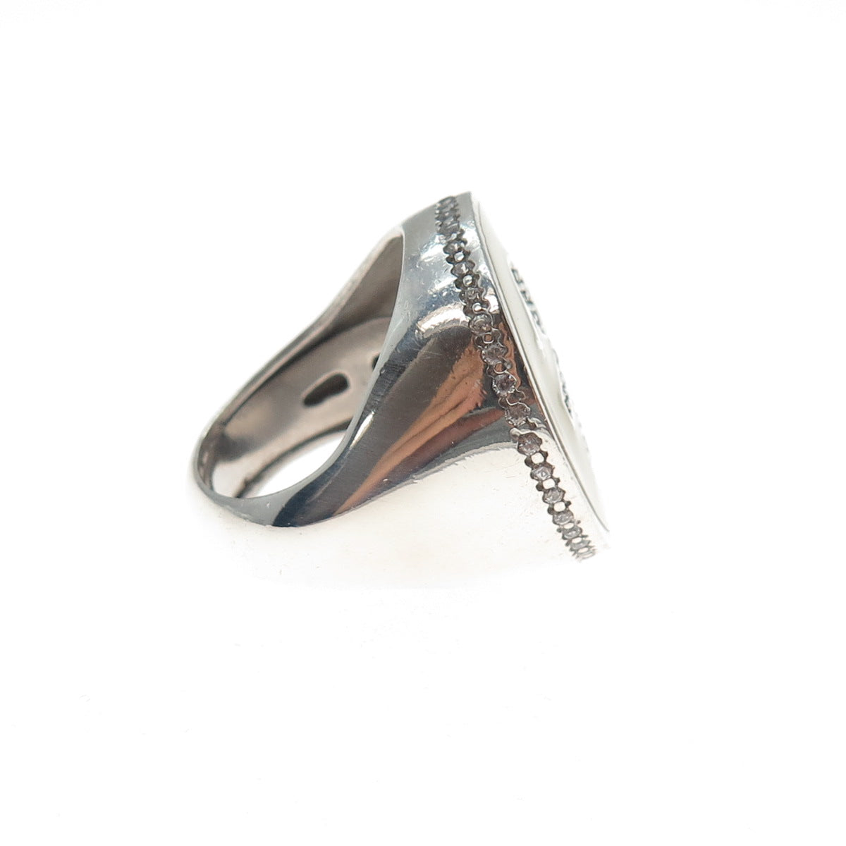 925 Sterling Silver Enamel & C Z Girl Signet Ring Size 7.5