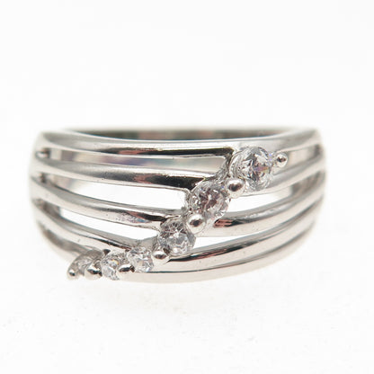 925 Sterling Silver Graduated Round-Cut C Z 5-Row Ring Size 7.25