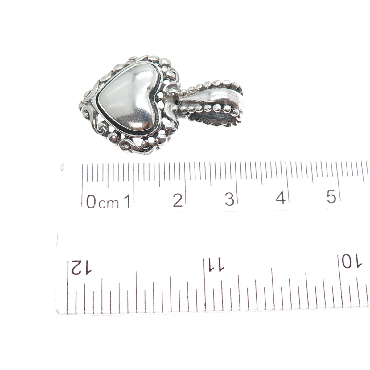 925 Sterling Silver Vintage Mexico Ornate Heart Oxidized Charm Pendant