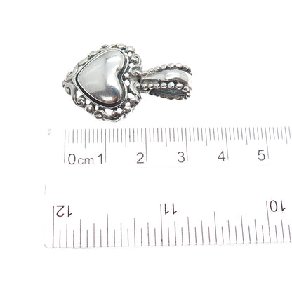 925 Sterling Silver Vintage Mexico Ornate Heart Oxidized Charm Pendant
