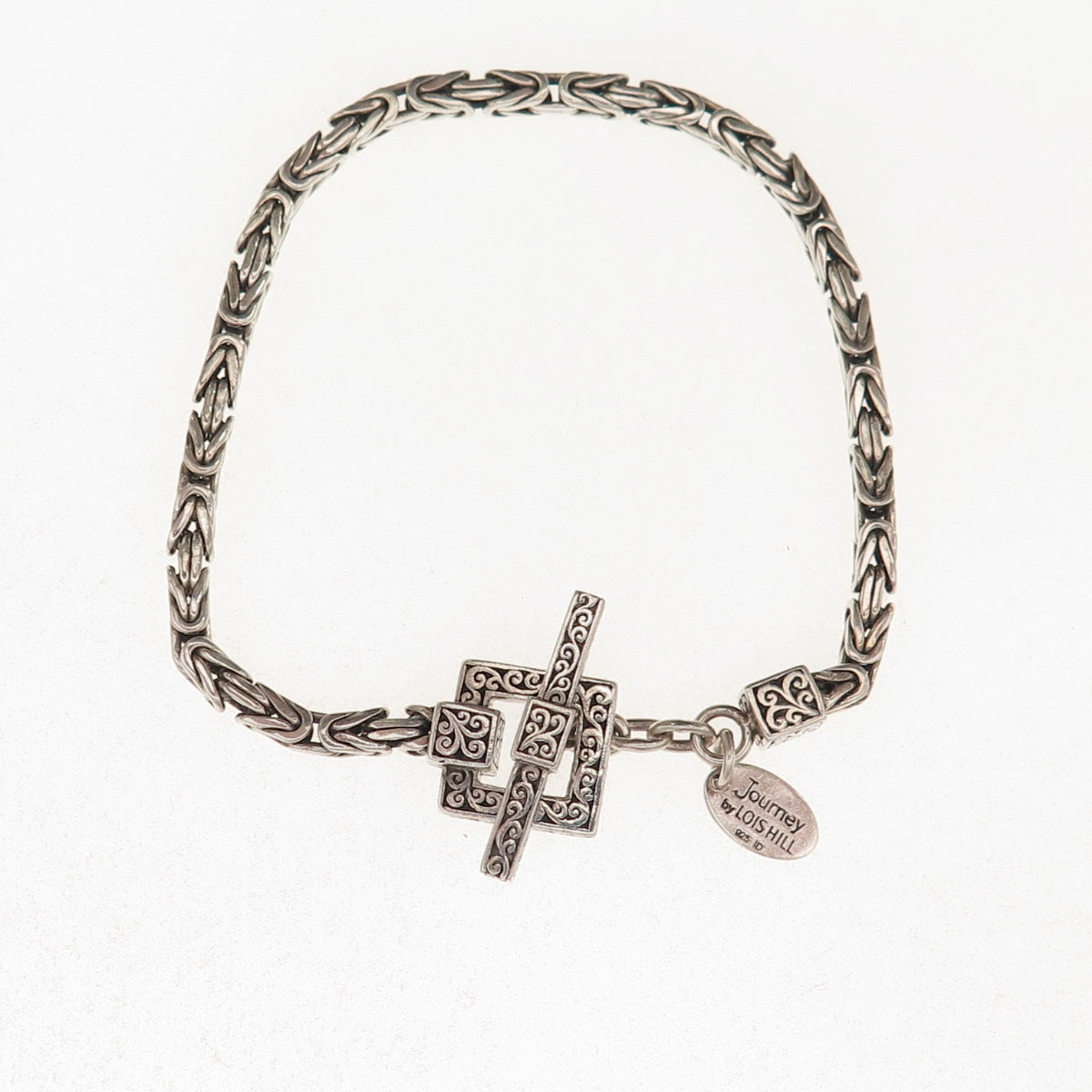 Lois Hill 925 Sterling Silver Vintage Journey Byzantine Link Bracelet 7.5"