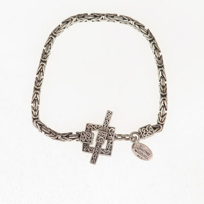 Lois Hill 925 Sterling Silver Vintage Journey Byzantine Link Bracelet 7.5"