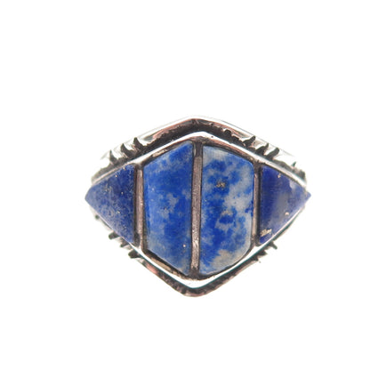 925 Sterling Silver Vintage Real Lapis Oxidized Ring Size 9