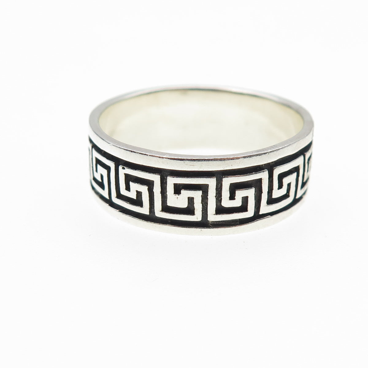 925 Sterling Silver Vintage Greek Maze Oxidized Band Ring Size 14.25