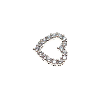 SAI 925 Sterling Silver Round-Cut C Z Heart Mini Slide Charm Pendant