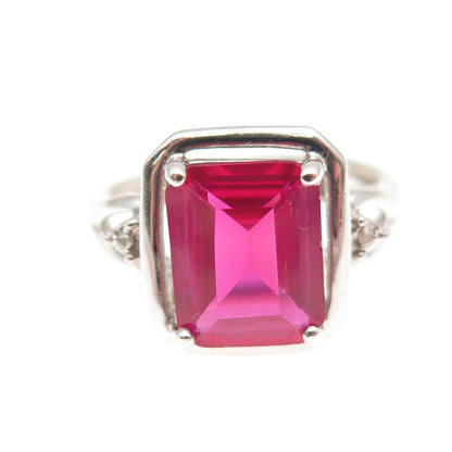 925 Sterling Silver Real Diamond & Lab-Created Ruby Ring Size 7.25