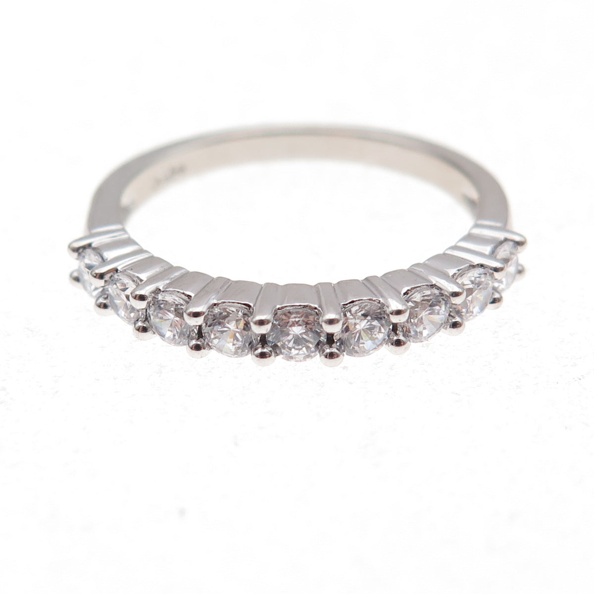 JH Young 925 Sterling Silver Round-Cut C Z Half Eternity Band Ring Size 7