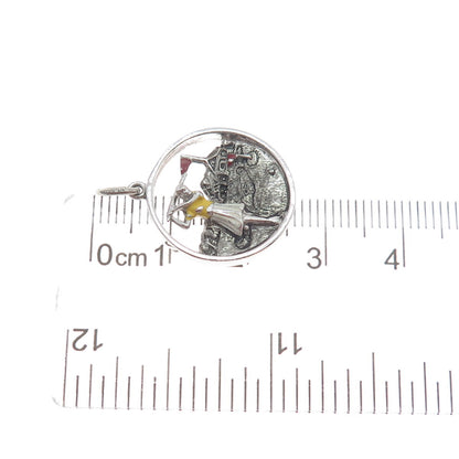 925 Sterling Silver Antique Colorful Enamel Golf Club Charm Pendant