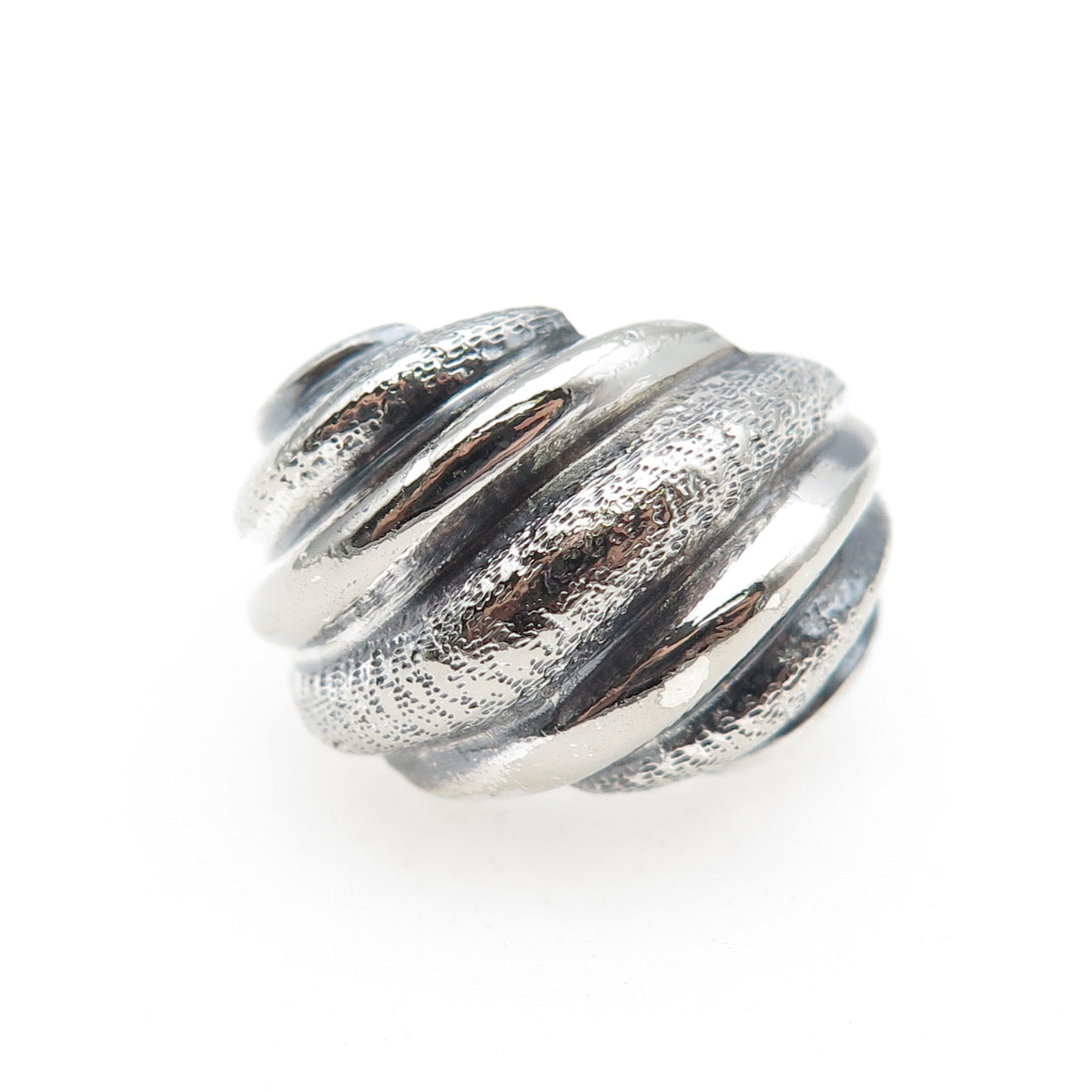 925 Sterling Silver Vintage Mexico Modernist Ribbed Dome Oxidized Ring Size 7